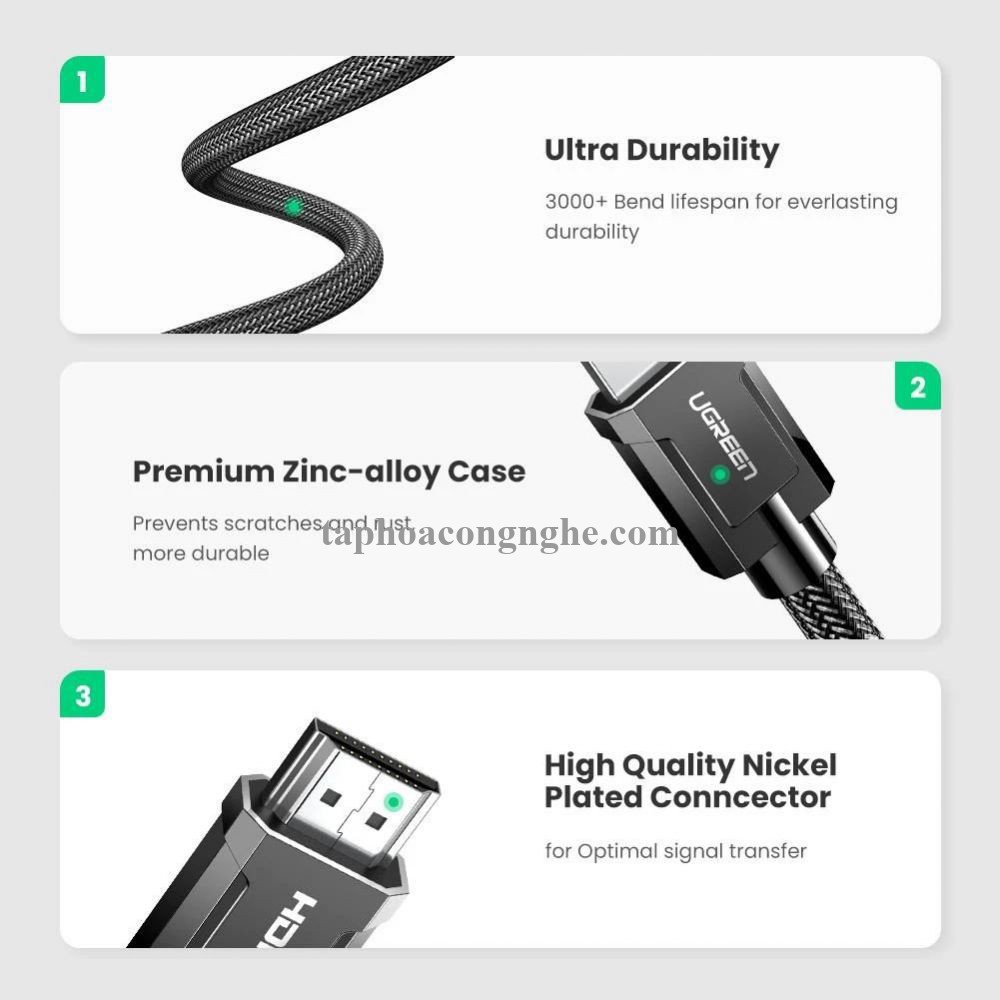 Ugreen 80602 3M HDMI 2.1 8K 60Hz 4K 120hz màu đen Cáp Ultra HD Cao Cấp HD135 30080602